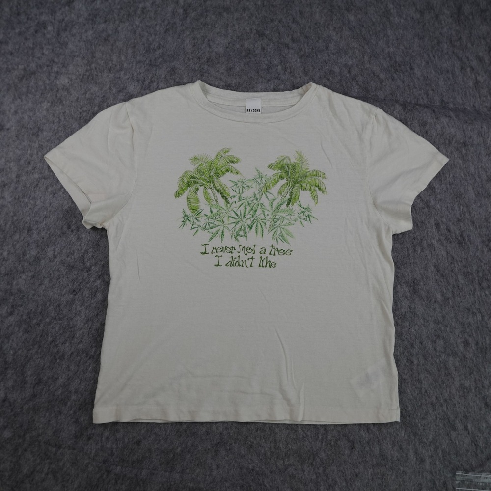 RE/DONE Top Women Large Cream I Never Met A Tree I Didnt Like Palm Graphic Tee
